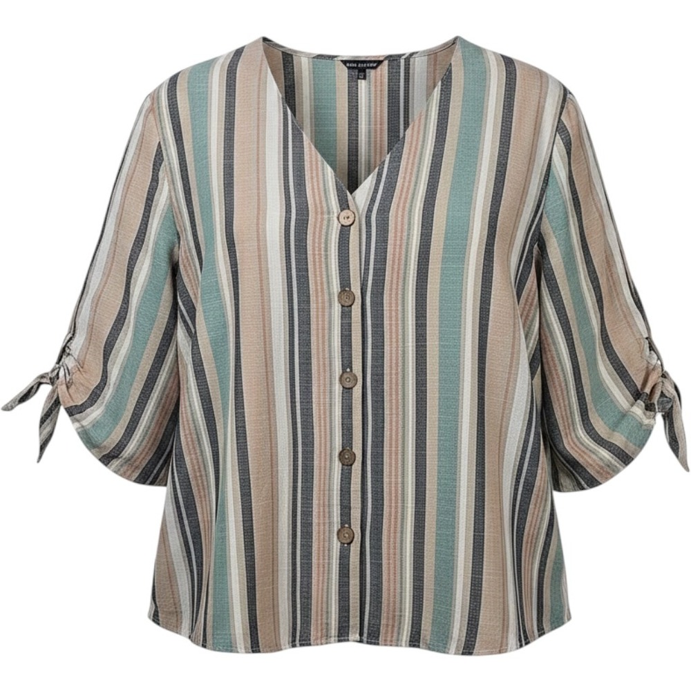 Unique Spectrum Plus Size 3X Striped Woven Slit Tie Half Sleeve Blouse Top